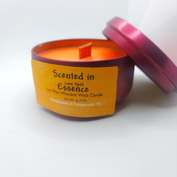 Love spell scented wooden wick container candle